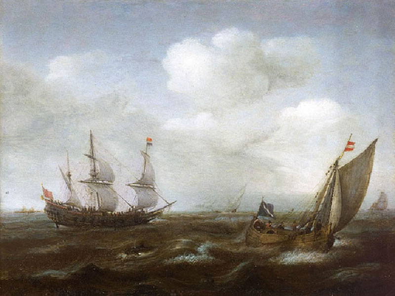 Dutch Ship and Fishing Boat in a Fresh Breeze 